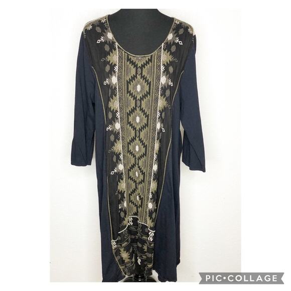 Johnny Was black army green cream embroidered dress size 1X - Picture 1 of 14